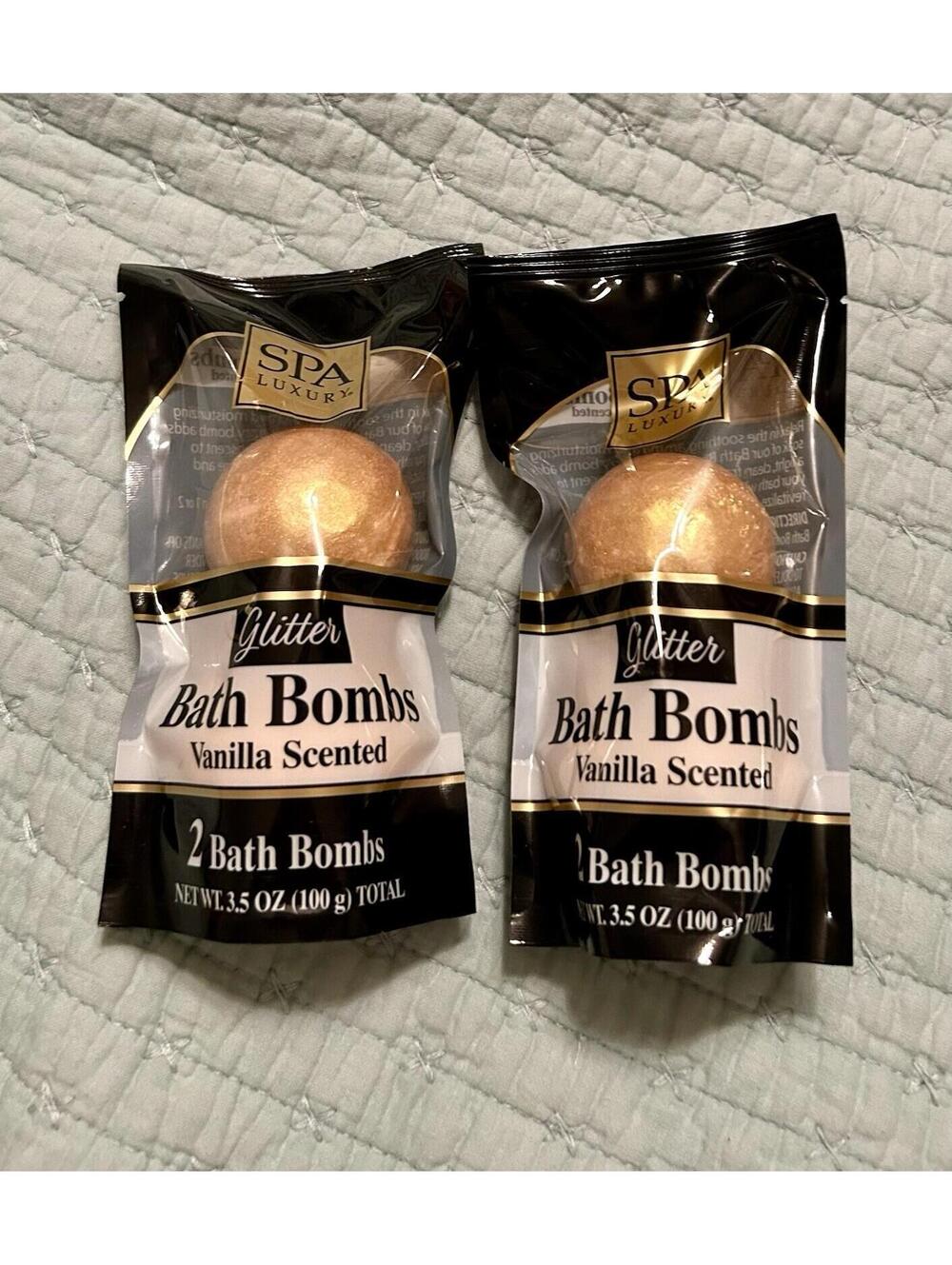 2 Packs 2pc Spa Luxury Glitter Bath Bombs Vanilla Scented -Total Of 4 Bath Bombs